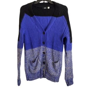 BDG Women's Blue and Black Colorblock Cardigan Sweater Size Medium